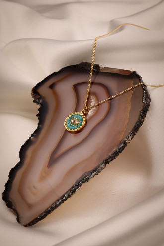 Mavi Mineli Gold Renk Göz Kolye