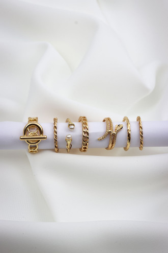 7'Li Kombin Gold Renk Kombin Yüzük