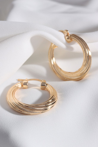 Çizgili Desenli Gold Renk Vintage Halka Küpe