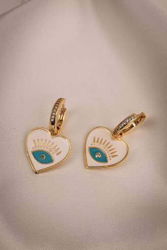 Beyaz Mineli Kalp Halka Küpe