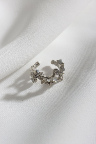 Yıldız Figürlü Gümüş Renk Tekli Sıkıştırmalı Kıkırdak Küpe