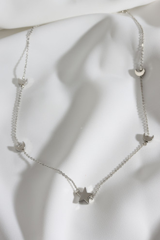 5'Li Ay-Yıldız Gümüş Renk Kolye