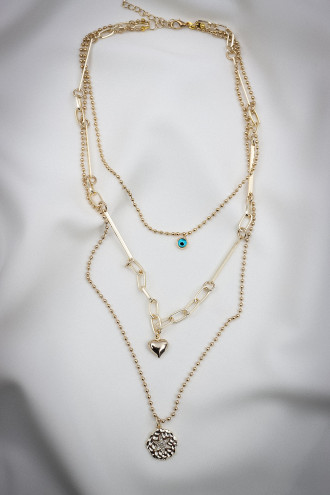 3'Lü Gold Renk Yıldız Uçlu Zincir Kolye