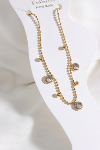 Çelik Taş Detaylı Gold Renk Zincir Halhal