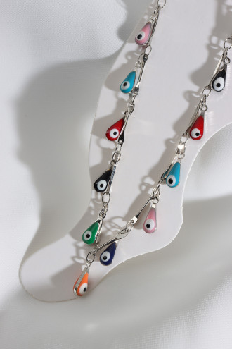 Damla Nazar Boncuklu Gümüş Renk Halhal