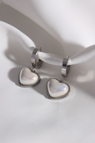 Çelik Sedef Taşlı Gümüş Renk Kalp Küpe