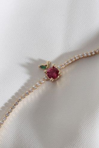 Elma Figürlü Zircon Taş Gold Renk Suyolu Bileklik