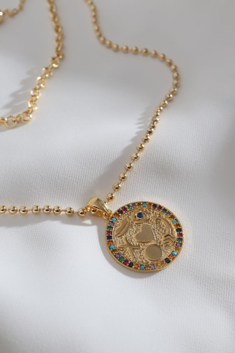 3'Lü Renkli Taşlı Şans Figür Gold Renk Zincir Kolye