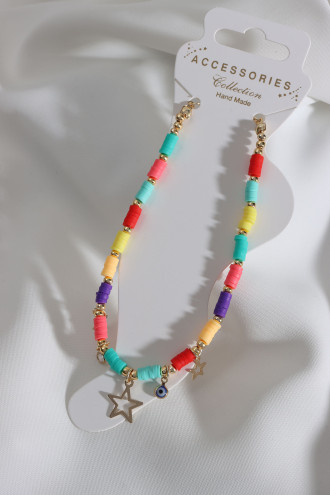 Renkli Fimo Boncuklu Yıldız Sallantılı Halhal