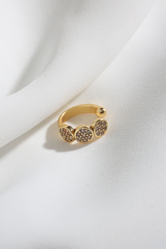 Yuvalak Figürlü Taşlı Gold Renk Tekli Sıkıştırmalı Kıkırdak Küpe