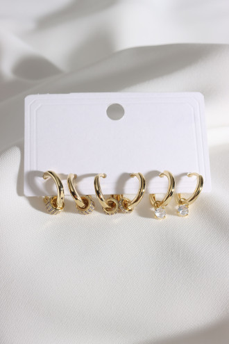 6'Lı Vip Zircon Taşlı Gold Renk Rondela Küpe 6'Lı Vip Zircon Taşlı Gold Renk Rondela Küpe