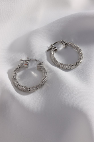 Dokulu Gümüş Renk Vintage Halka Küpe