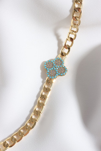 Zircon Mercan Taşlı Gold Renk Zincir Bileklik