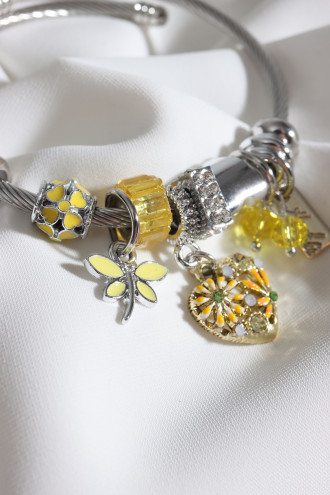 ÇELİK PANDORA MODEL SARI KALP CHARM BİLEKLİK