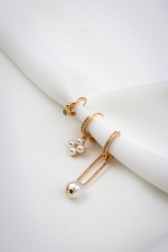 Inci Sallantılı 3'Lü Gold Renk Küpe