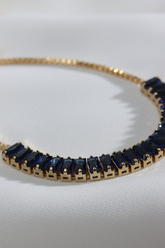 Lacivert Baget Taşlı Gümüş Renk Asansörlü Su Yolu Bileklik