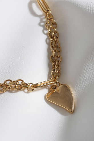 Çift Zincirli Kalp Sallantılı Gold Renk Çelik Bileklik Çift Zincirli Kalp Sallantılı Gold Renk Çelik Bileklik