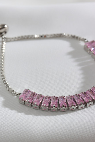 Pembe Baget Taşlı Gold Renk Asansörlü Su Yolu Bileklik
