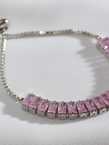 Pembe Baget Taşlı Gold Renk Asansörlü Su Yolu Bileklik