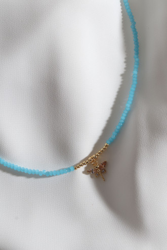 Mavi Boncuklu Yusufcuk Uç Gold Renk Kolye