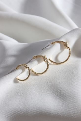 Kadın 3'Lü Gold Renk Halka Küpe Set