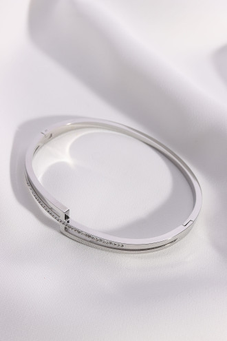 Çelik Zircon Taşlı Gümüş Renk Kelepçe Bileklik Çelik Zircon Taşlı Gümüş Renk Kelepçe Bileklik