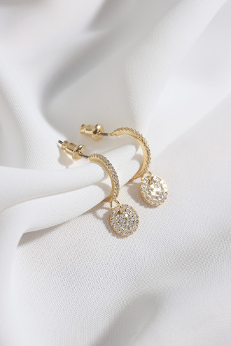 Zircon Taşlı Gold Renk Halka Küpe Zircon Taşlı Gold Renk Halka Küpe