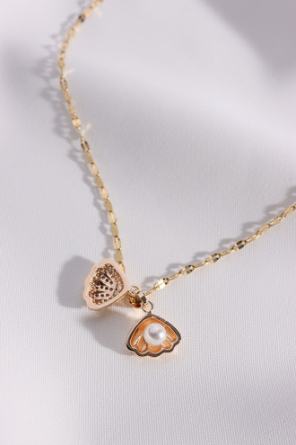 Gold Renk Zircon Taşlı Çelik Istiridye Kolye