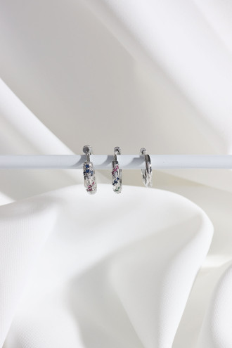 Vip Collectıon 3'Lü Renkli Taşlı Gümüş Renk Halka Küpe