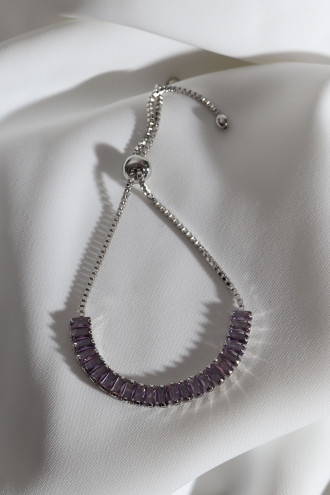 Mor Baget Taşlı Gümüş Renk Asansörlü Su Yolu Bileklik