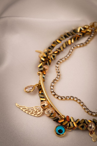 Gold Renk Kristalli 3'Lü Bileklik