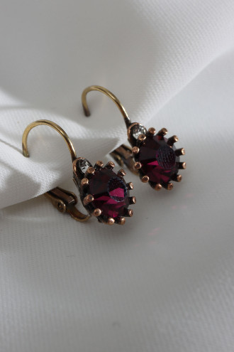 Yuvarlak Mor Taşlı Kadın Otantik Küpe