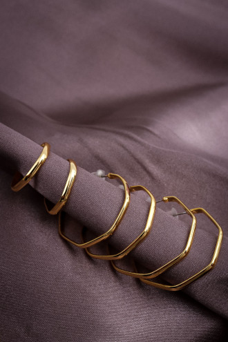 6'Lı Ince Köşeli Model Gold Renk Halka Küpe