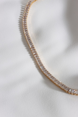 Ince Baget Taşlı Gold Renk Vip Su Yolu Kolye