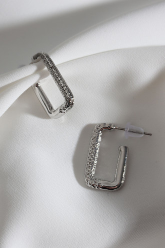 Vintage Dikdörtgen Gümüş Renk Halka Küpe