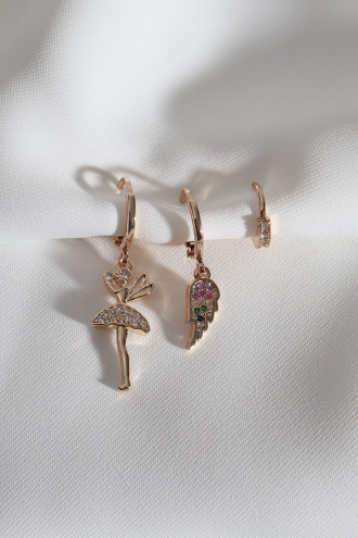 Vip Collectıon 3'Lü Melek Figür Gold Renk Halka Küpe