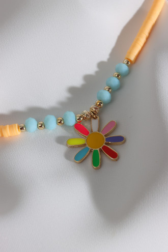 Turuncu Fimo Boncuklu Renkli Mineli Papatya Bileklik