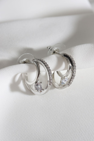 Zircon Taşlı 2'Li Görünümlü Gümüş Renk Halka Küpe Zircon Taşlı 2'Li Görünümlü Gümüş Renk Halka Küpe