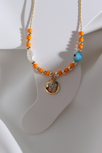 Boncuklu Zircon Taşlı Kelebek Sallantılı Gold Renk Halhal