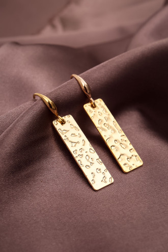 Ince Dikdörtgen Plaka Gold Renk Küpe