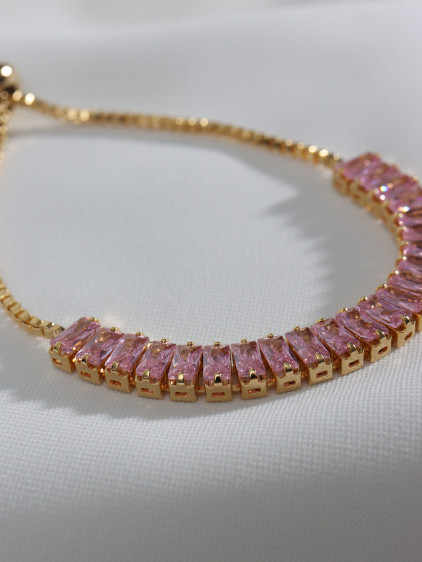 Pembe Baget Taşlı Gold Renk Asansörlü Su Yolu Bileklik