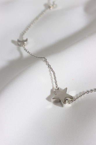 5'Li Ay-Yıldız Gümüş Renk Kolye