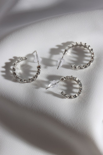 Kadın 3'Lü Gümüş Renk Yaprak Desenli Halka Küpe Set