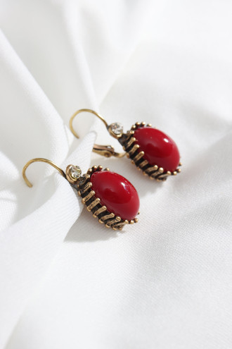 Kırmızı Oval Otantik Küpe