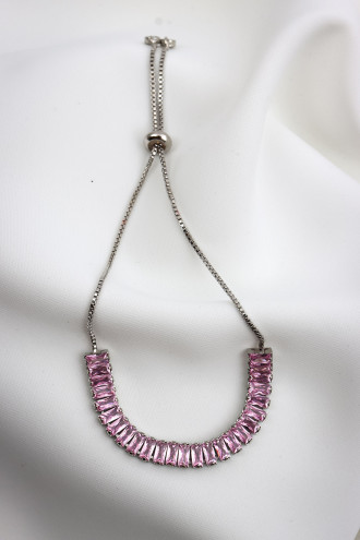 Pembe Baget Taşlı Gümüş Renk Asansörlü Bileklik