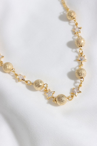 Yıldız Taşlı Top Detay Gold Renk Kolye