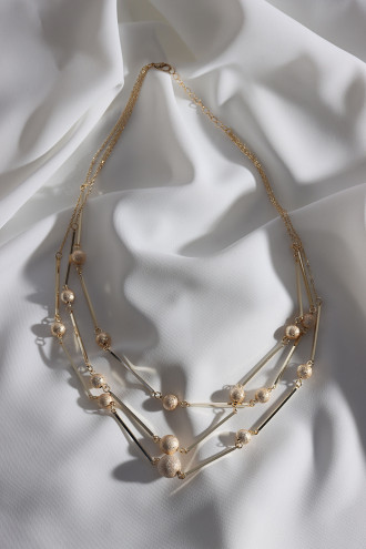 Parlak 5 Toplu 3'Lü Gold Renk Kolye