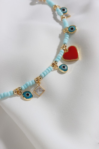 Kalp Uçlu Mavi Boncuk Kolye