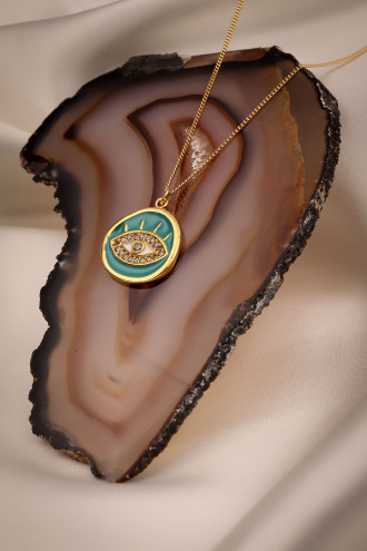 Mavi Mineli Göz Plaka Kolye