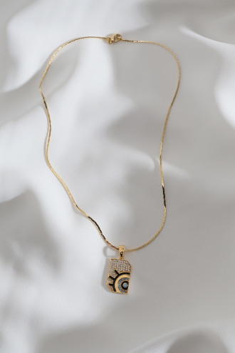 Zircon Taşlı Göz Figürlü Mineli Yılan Zincir Gold Renk Kolye